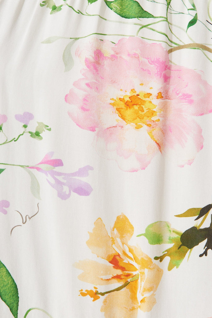 Allira Dress In White With Multi Floral - fabric
