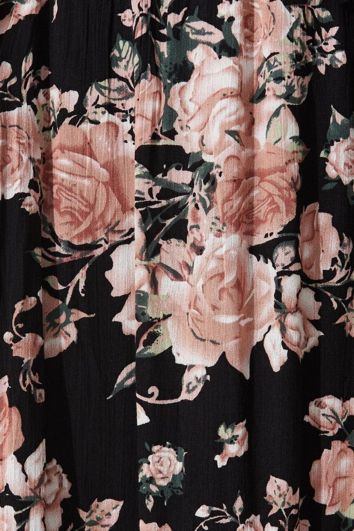 Bowie Maxi Skirt In Black And Pink Floral - St Frock (Dev)