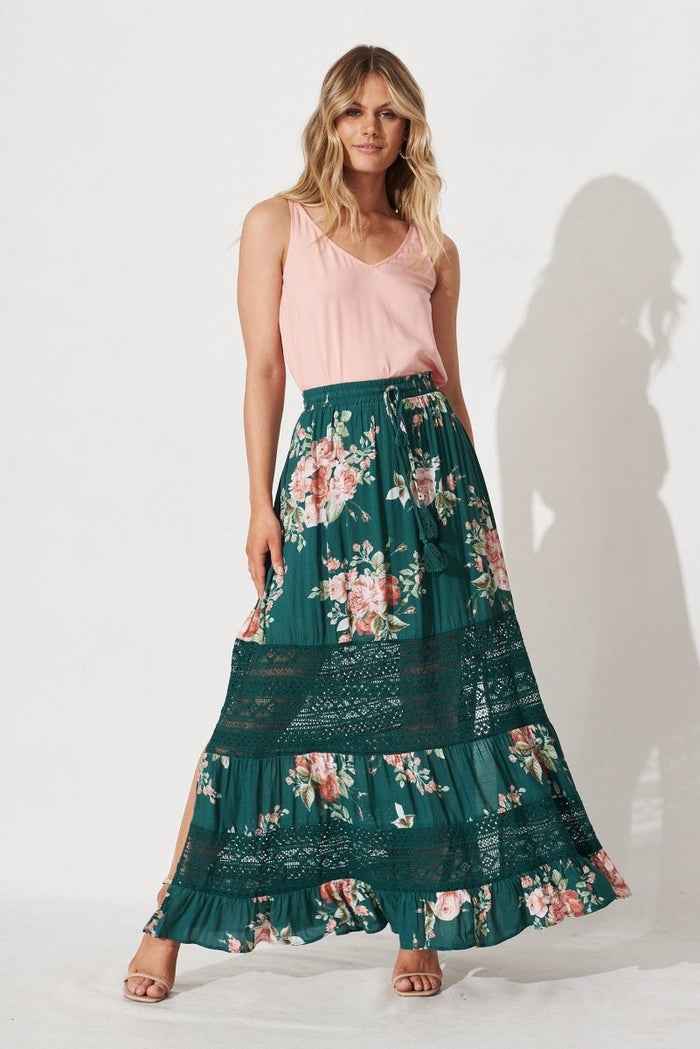 Bowie Maxi Skirt In Teal And Coral Floral - St Frock (Dev)