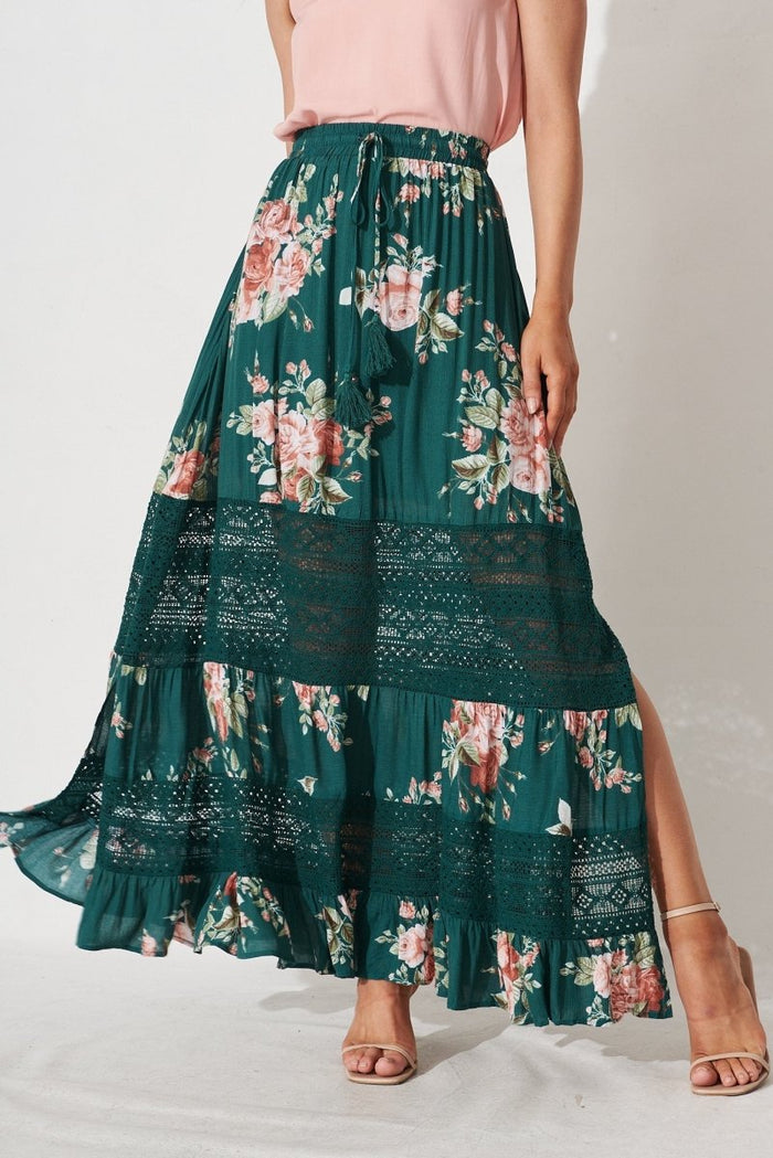 Bowie Maxi Skirt In Teal And Coral Floral - St Frock (Dev)