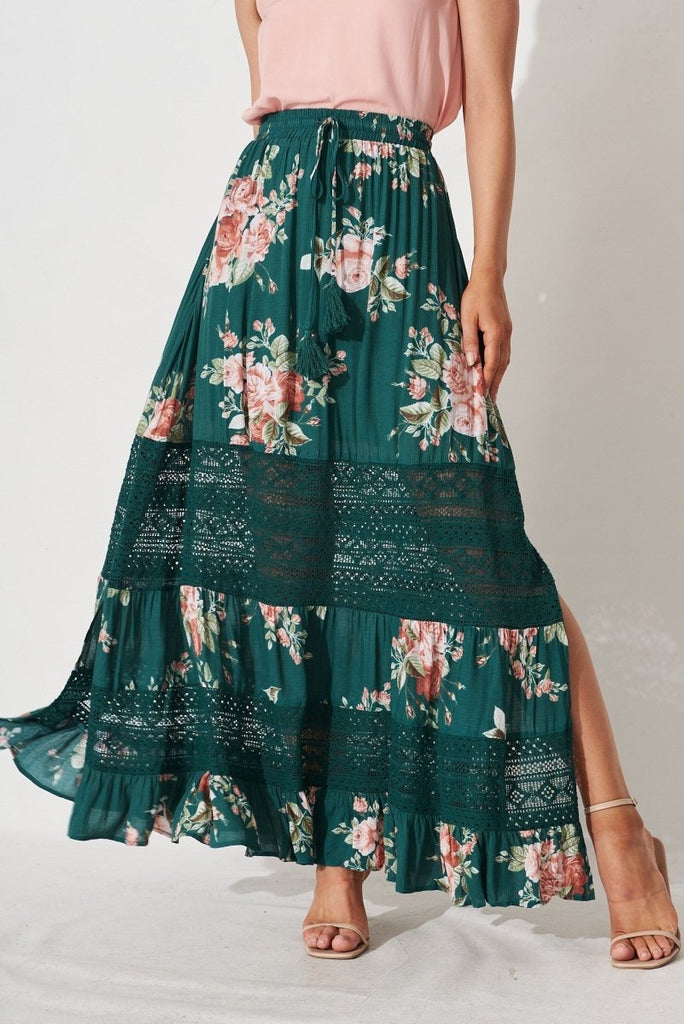 Bowie Maxi Skirt In Teal And Coral Floral - St Frock (Dev)