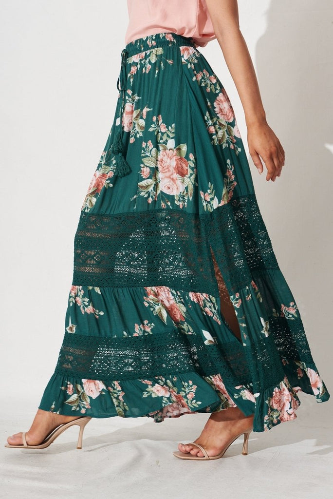 Bowie Maxi Skirt In Teal And Coral Floral - St Frock (Dev)