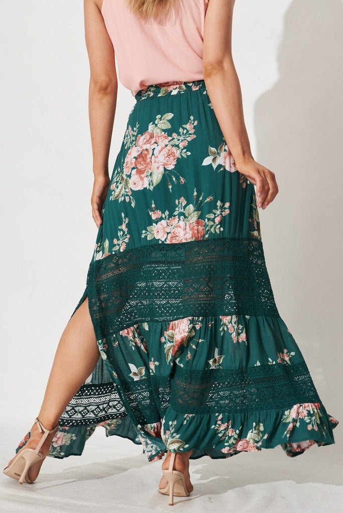 Bowie Maxi Skirt In Teal And Coral Floral - St Frock (Dev)