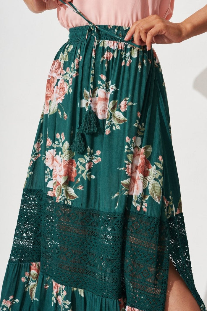 Bowie Maxi Skirt In Teal And Coral Floral - St Frock (Dev)