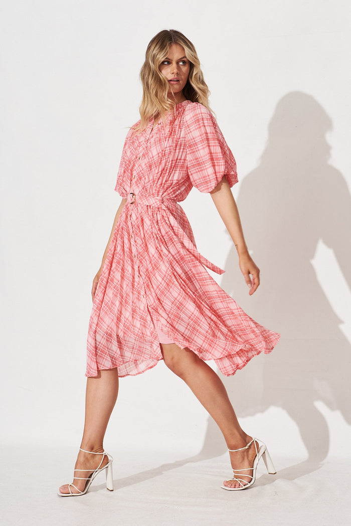 Keshi Midi Shirt Dress In Pink Check - side