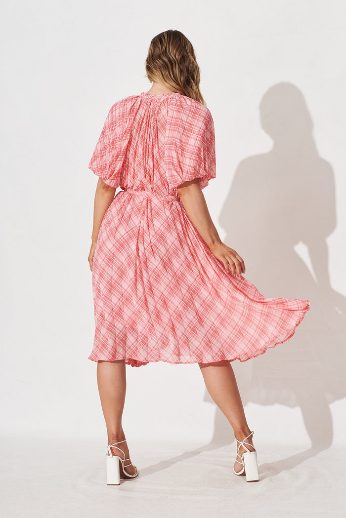 Keshi Midi Shirt Dress In Pink Check - back