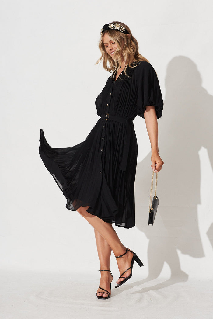 Keshi Midi Shirt Dress In Black - Full Length