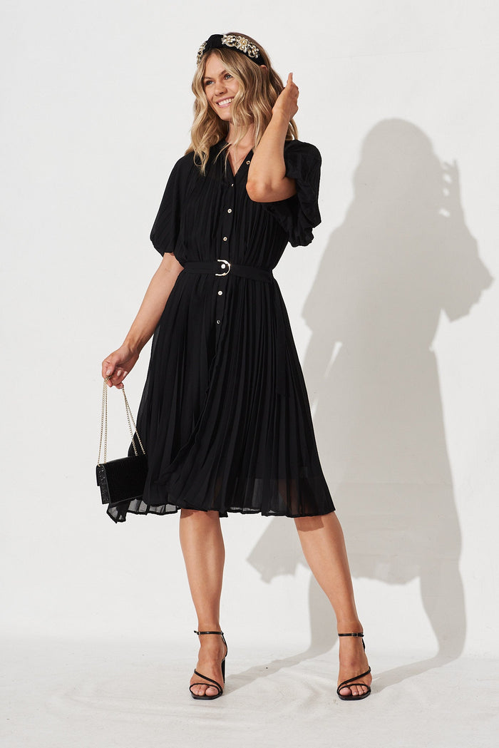 Keshi Midi Shirt Dress In Black - full length
