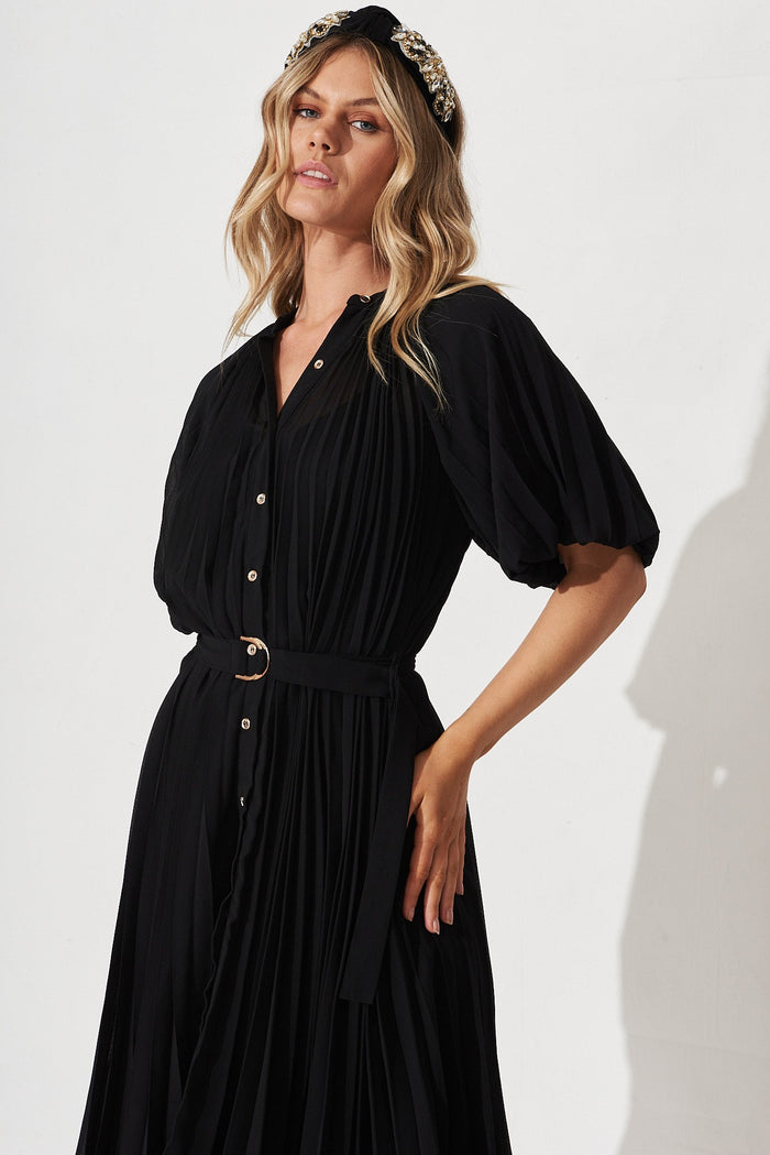 Keshi Midi Shirt Dress In Black - front