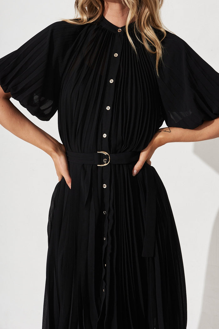 Keshi Midi Shirt Dress In Black - detail