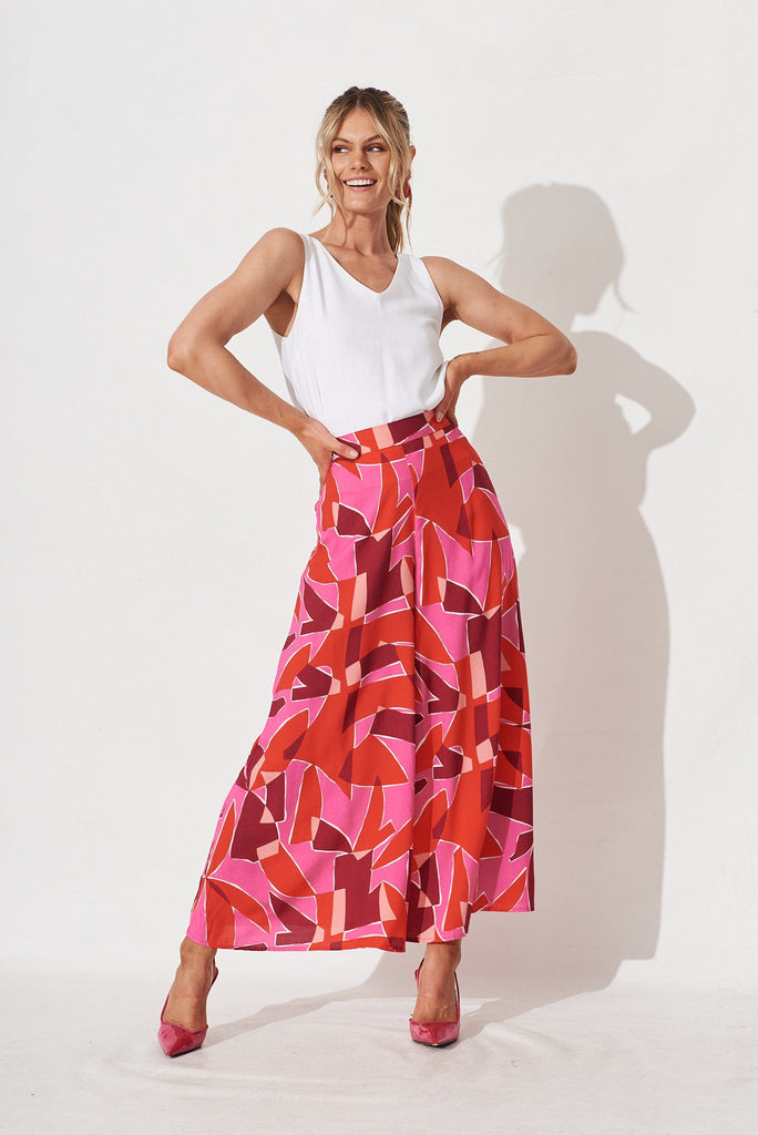 Rhea Pant In Pink Geometric - full length