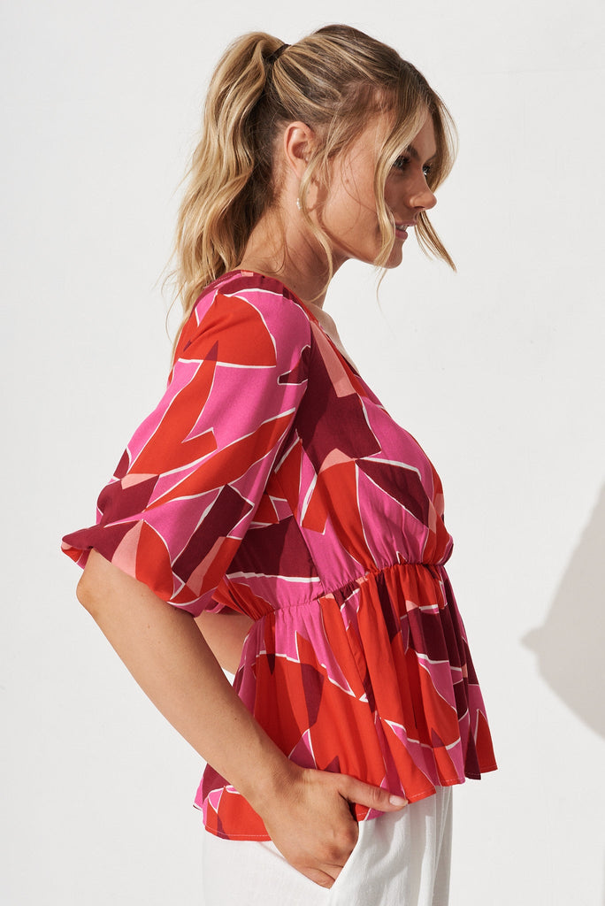 Rosalee Top In Pink Geometric - side