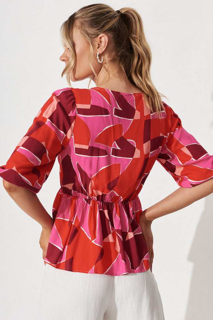 Rosalee Top In Pink Geometric - back