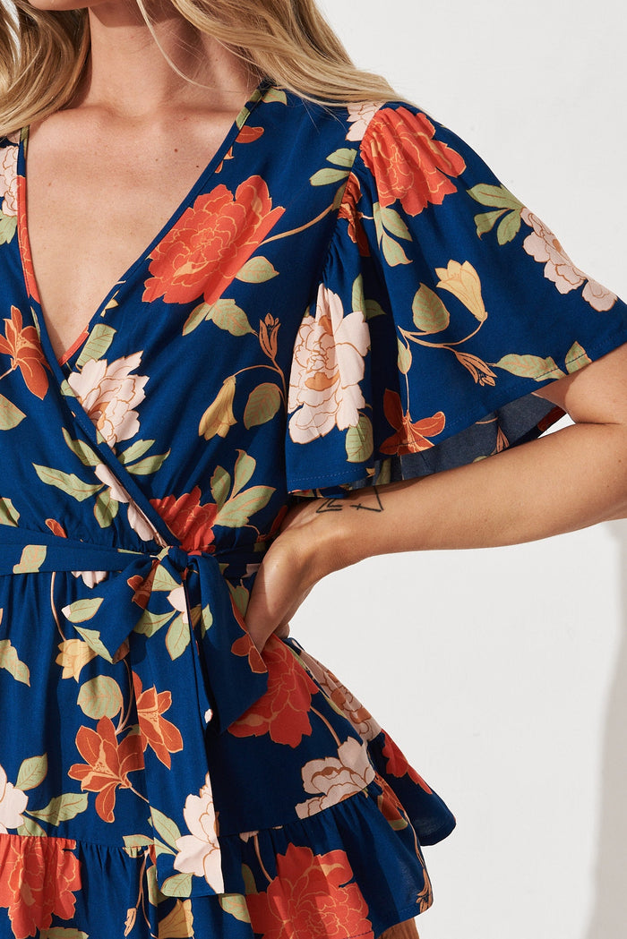 Inessa Top In Navy And Pink Floral - detail