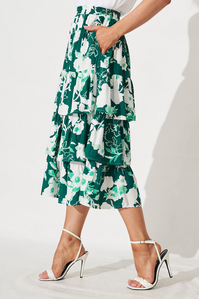 Saige Midi Skirt in Teal Floral - side