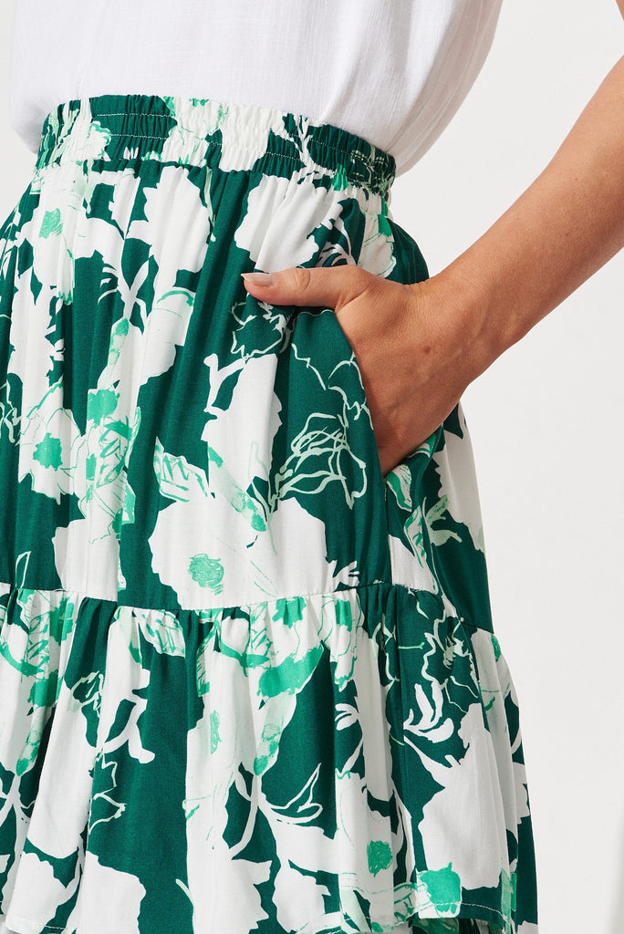 Saige Midi Skirt in Teal Floral - detail