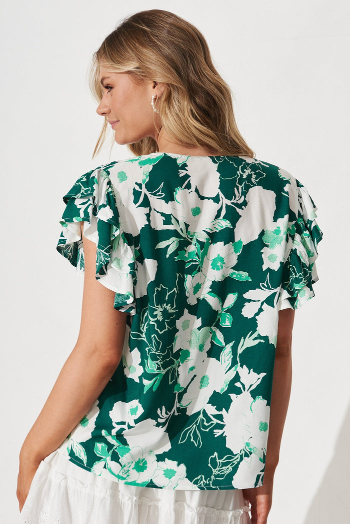 Verna Top In Teal Floral - back