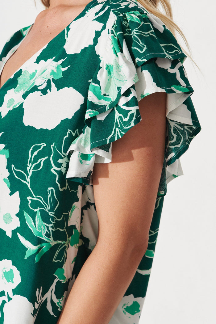 Verna Top In Teal Floral - detail