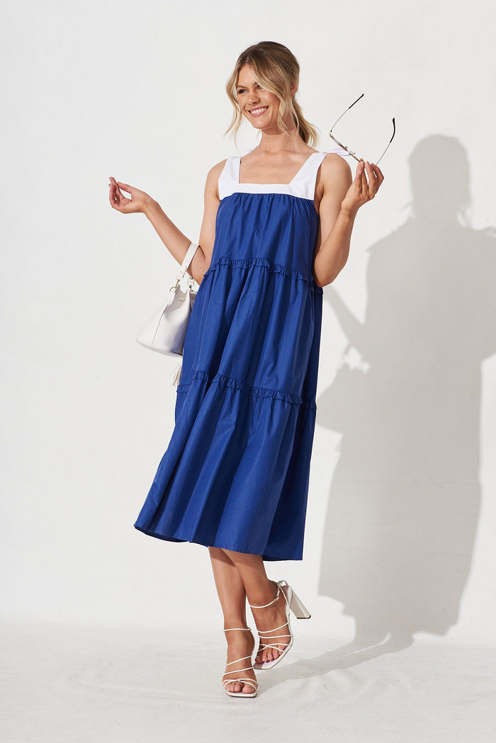Dafnee Midi Smock Dress In Cobalt Blue - full length