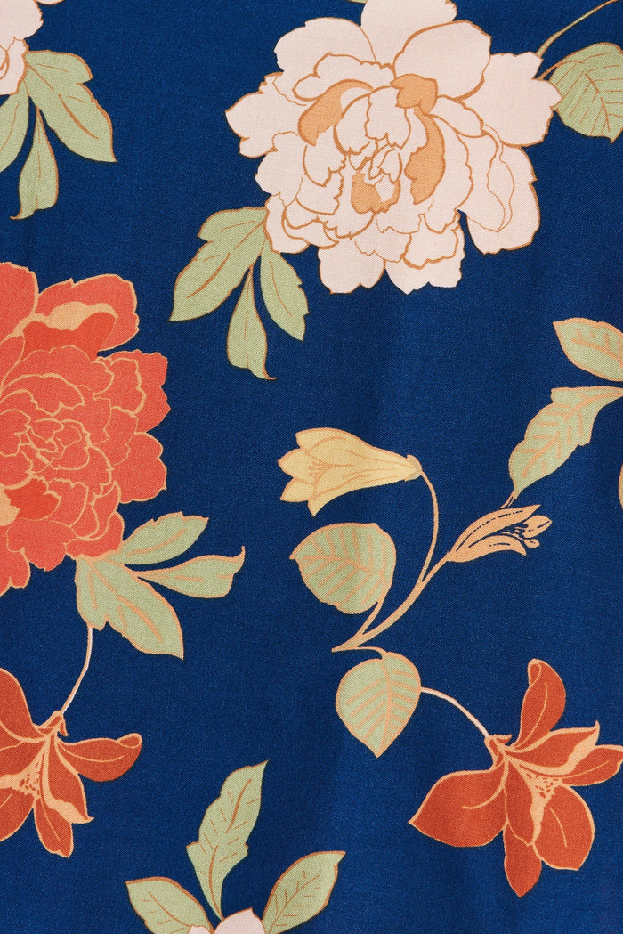 Tearose Midi Skirt in Navy and Pink Floral - fabric