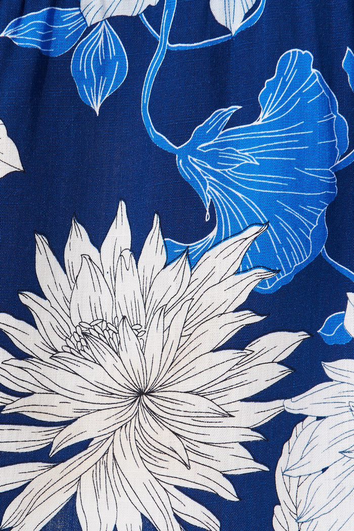 Kehlana Tiered Dress In Blue & White Floral - fabric