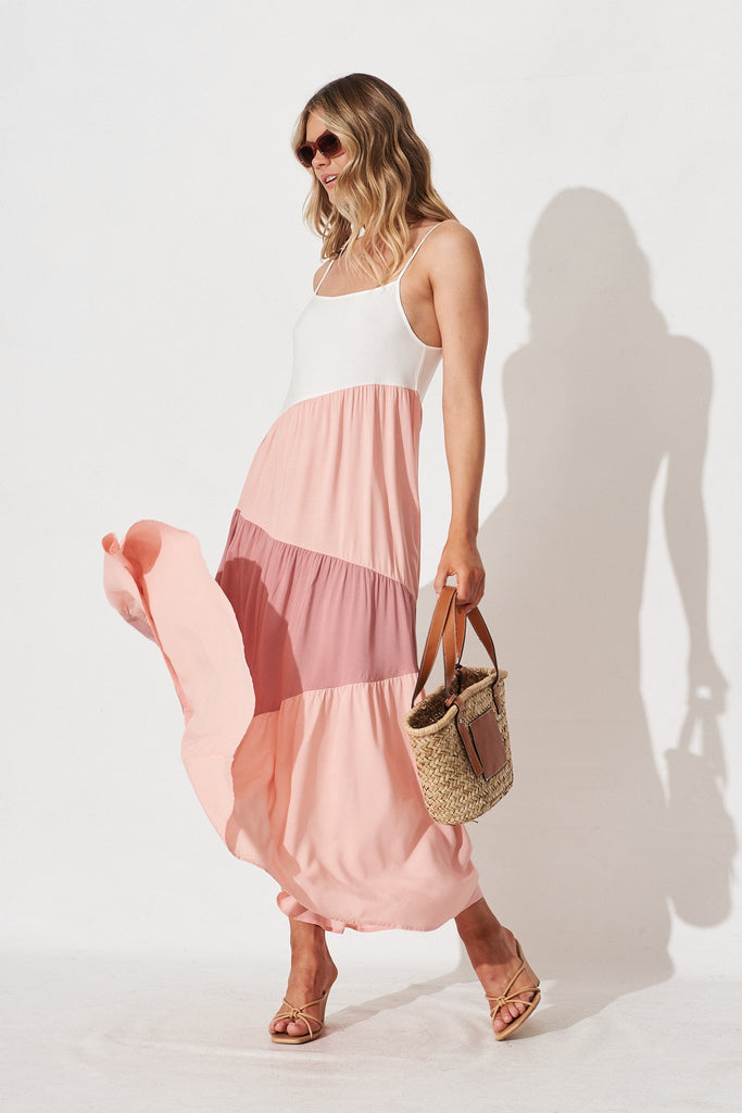 Adelita Maxi Dress In Pink Colourblock - full length