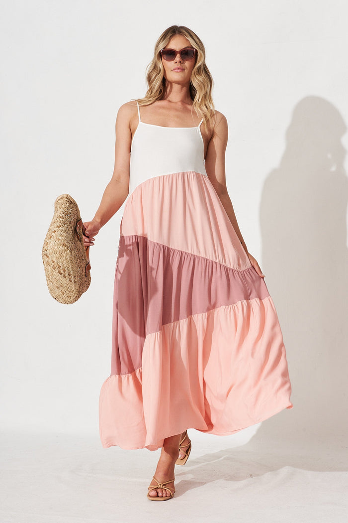 Adelita Maxi Dress In Pink Colourblock - full length