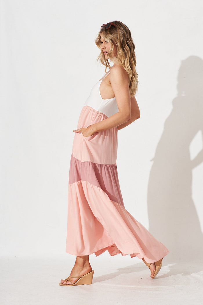 Adelita Maxi Dress In Pink Colourblock - side
