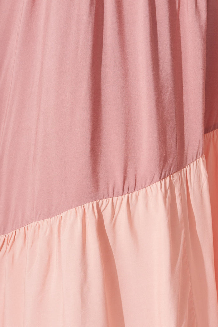 Adelita Maxi Dress In Pink Colourblock - fabric