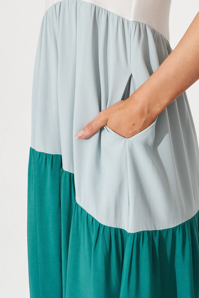 Adelita Maxi Dress In Teal And Cream Colourblock - detail