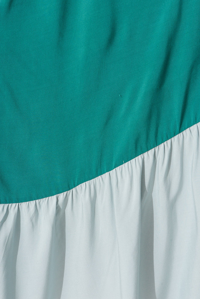 Adelita Maxi Dress In Teal And Cream Colourblock - fabric