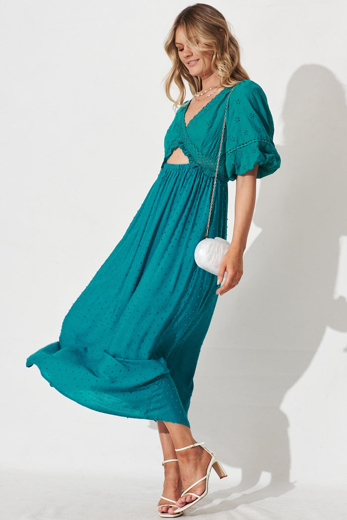 Marise Maxi Dress In Teal Swiss Dot - full length