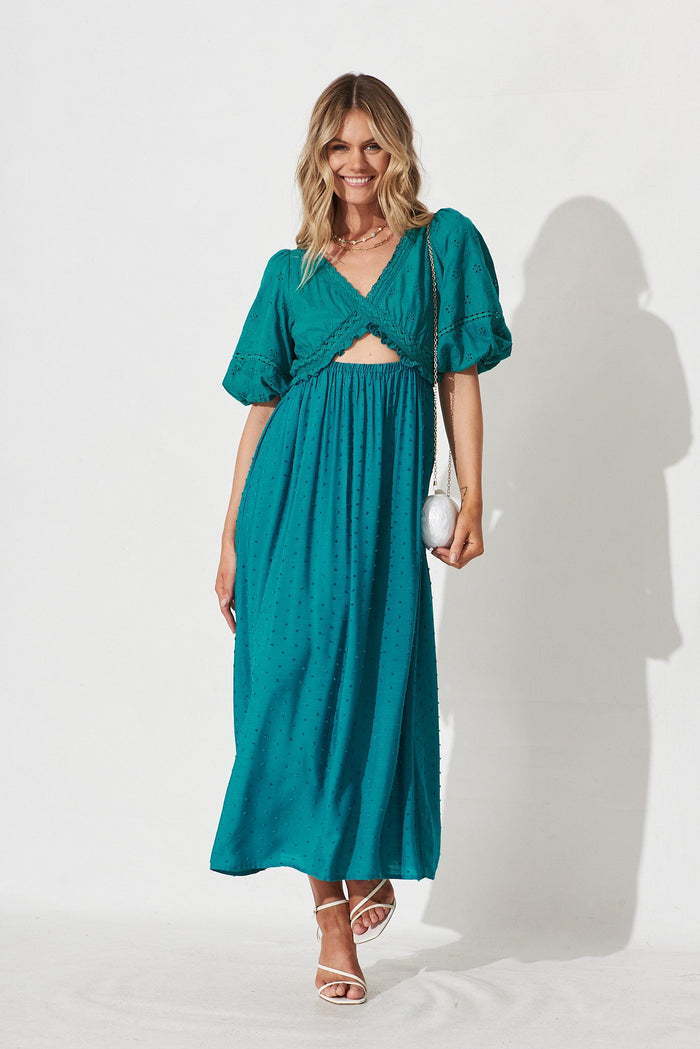 Marise Maxi Dress In Teal Swiss Dot - full length