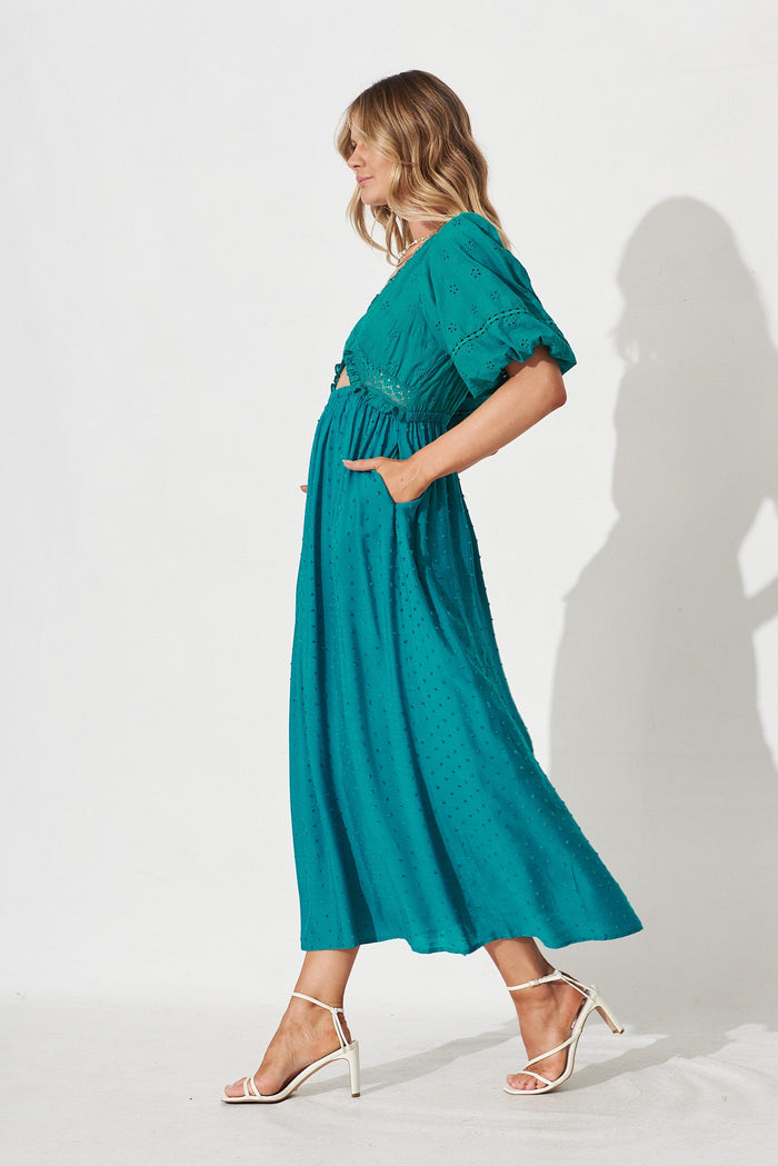 Marise Maxi Dress In Teal Swiss Dot - side