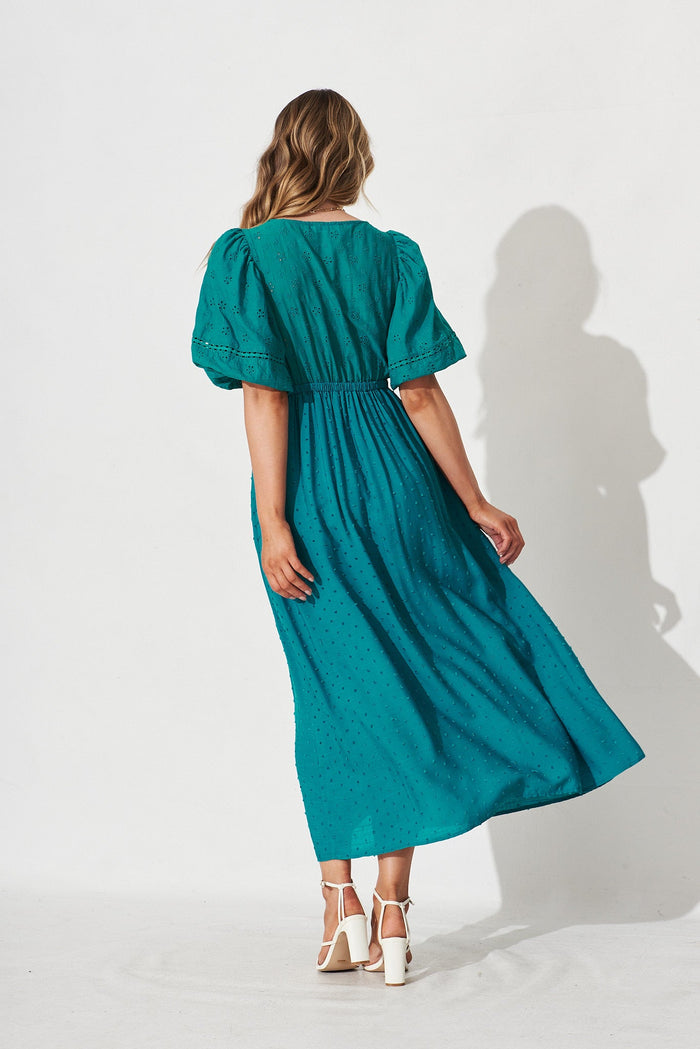 Marise Maxi Dress In Teal Swiss Dot - back