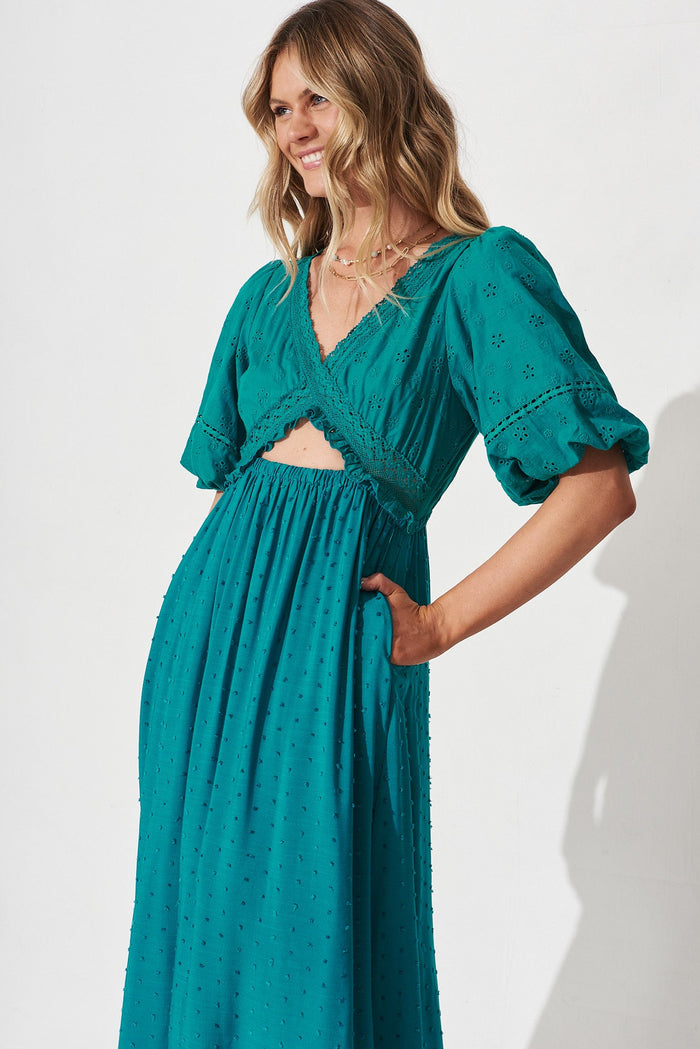 Marise Maxi Dress In Teal Swiss Dot - front