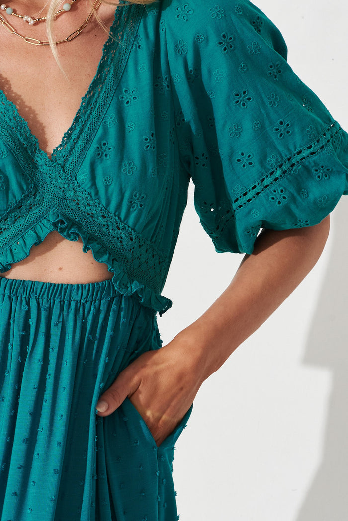 Marise Maxi Dress In Teal Swiss Dot - detail