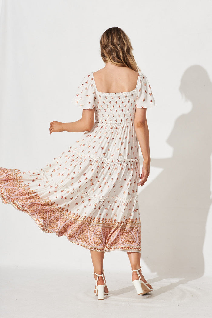 Kerrie Midi Dress In White With Red Floral - back