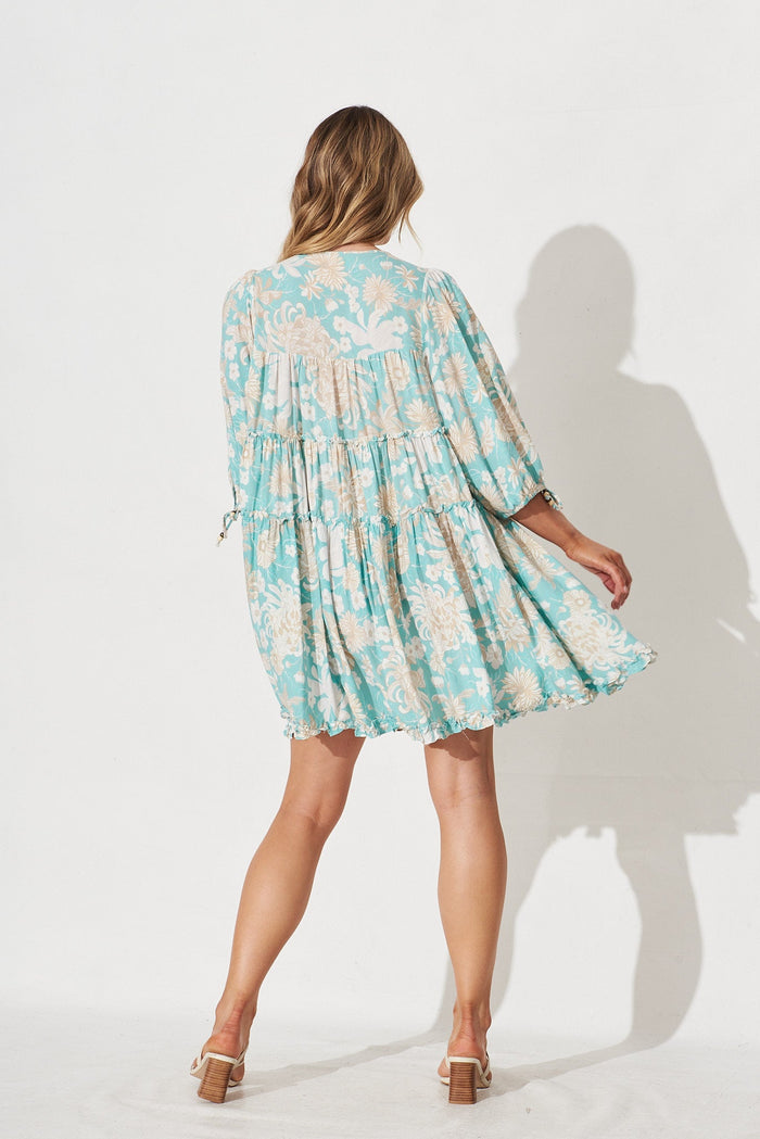 Angelia Midi Dress In Blue With Beige Floral - back