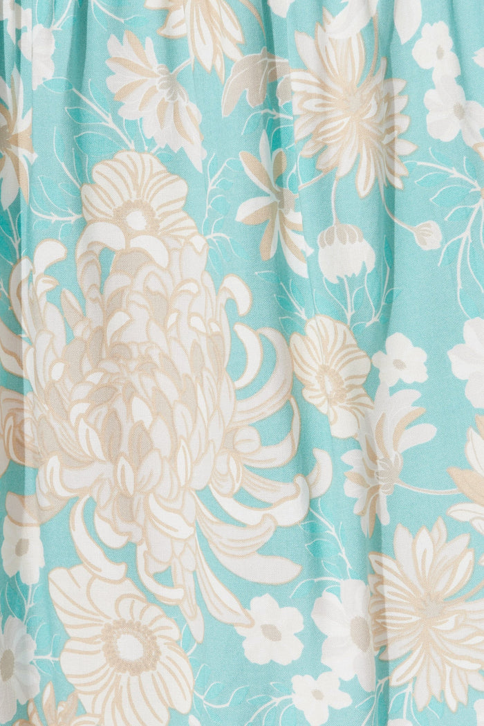 Angelia Midi Dress In Blue With Beige Floral - fabric