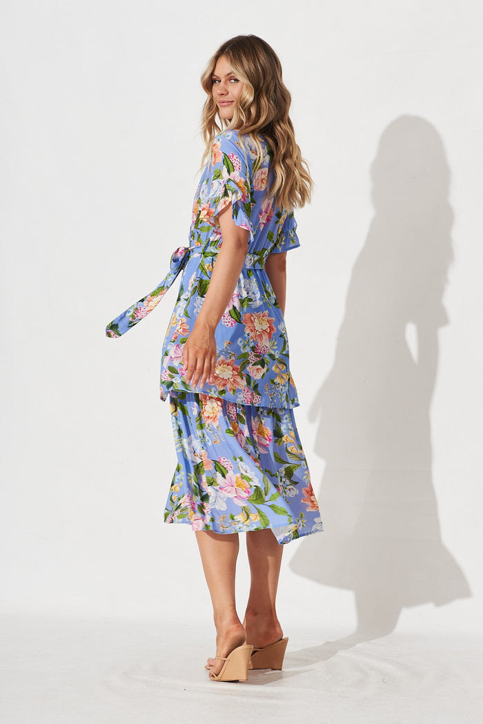 Thea Midi Dress In Blue With Multi Floral - side