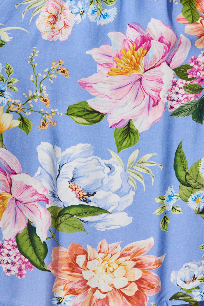 Thea Midi Dress In Blue With Multi Floral - fabric