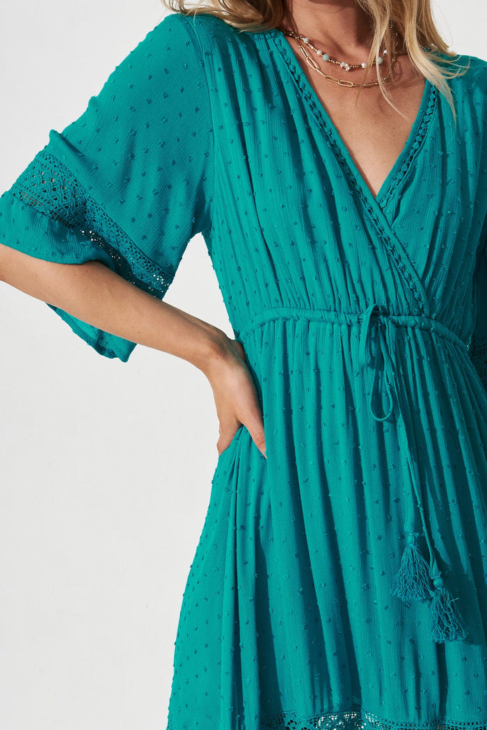 Roxy Maxi Dress In Turquoise Swiss Dot - detail