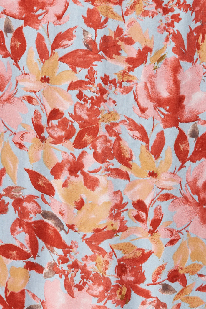 Billie Dress In Blue with Red Floral - fabric