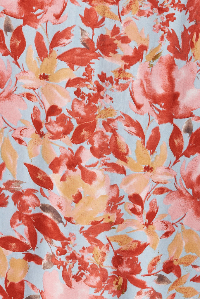 Billie Dress In Blue with Red Floral - fabric