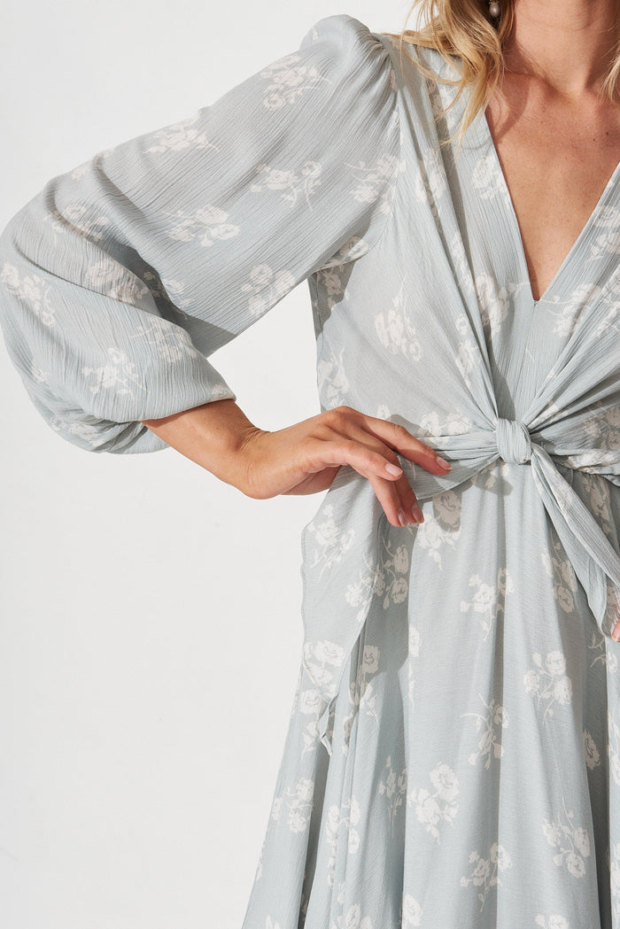 Heylani Midi Dress In Light Blue With White Floral - detail