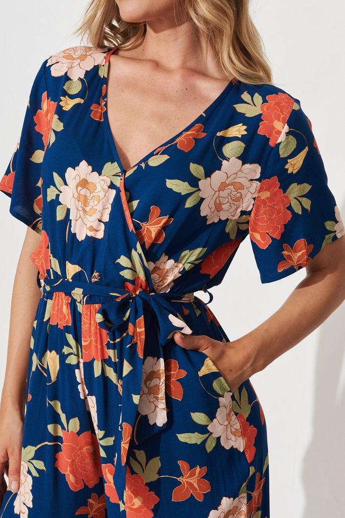 Calliope Midi Jumpsuit In Navy And Pink Floral - detail