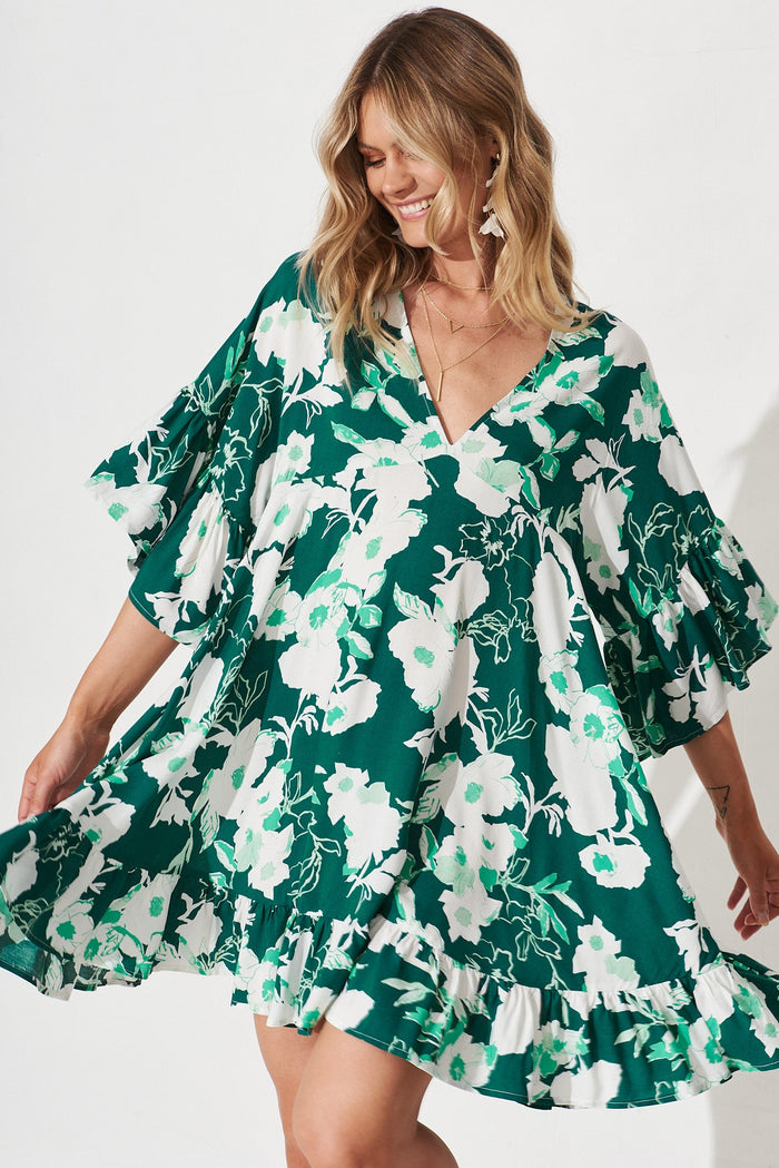 Skylar Dress in Teal Floral - front