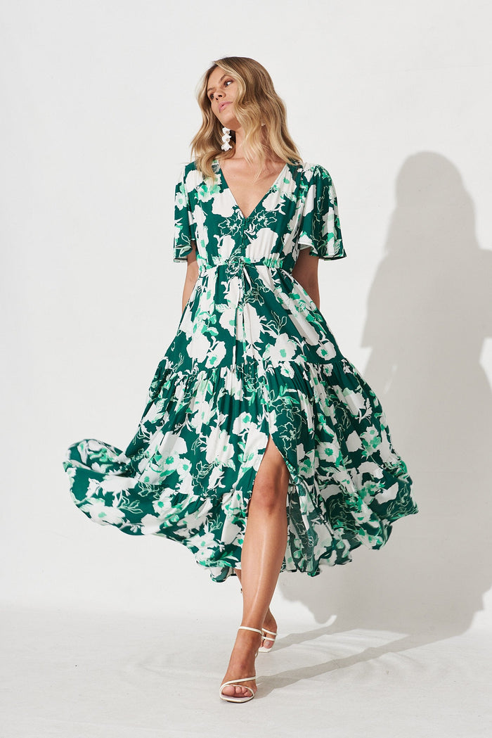Violet Maxi Dress In Teal Floral - full length