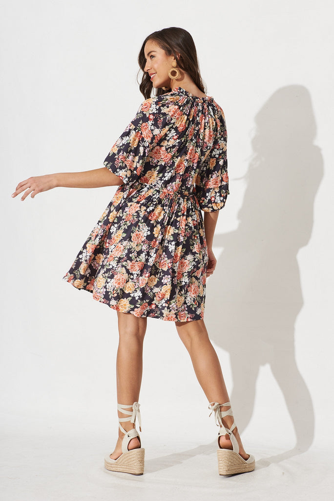 Alisa Dress In Black With Multi Floral - back